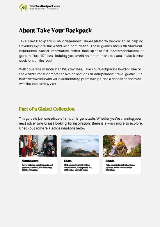 example page 1 from our offline Travel Guide for North Korea